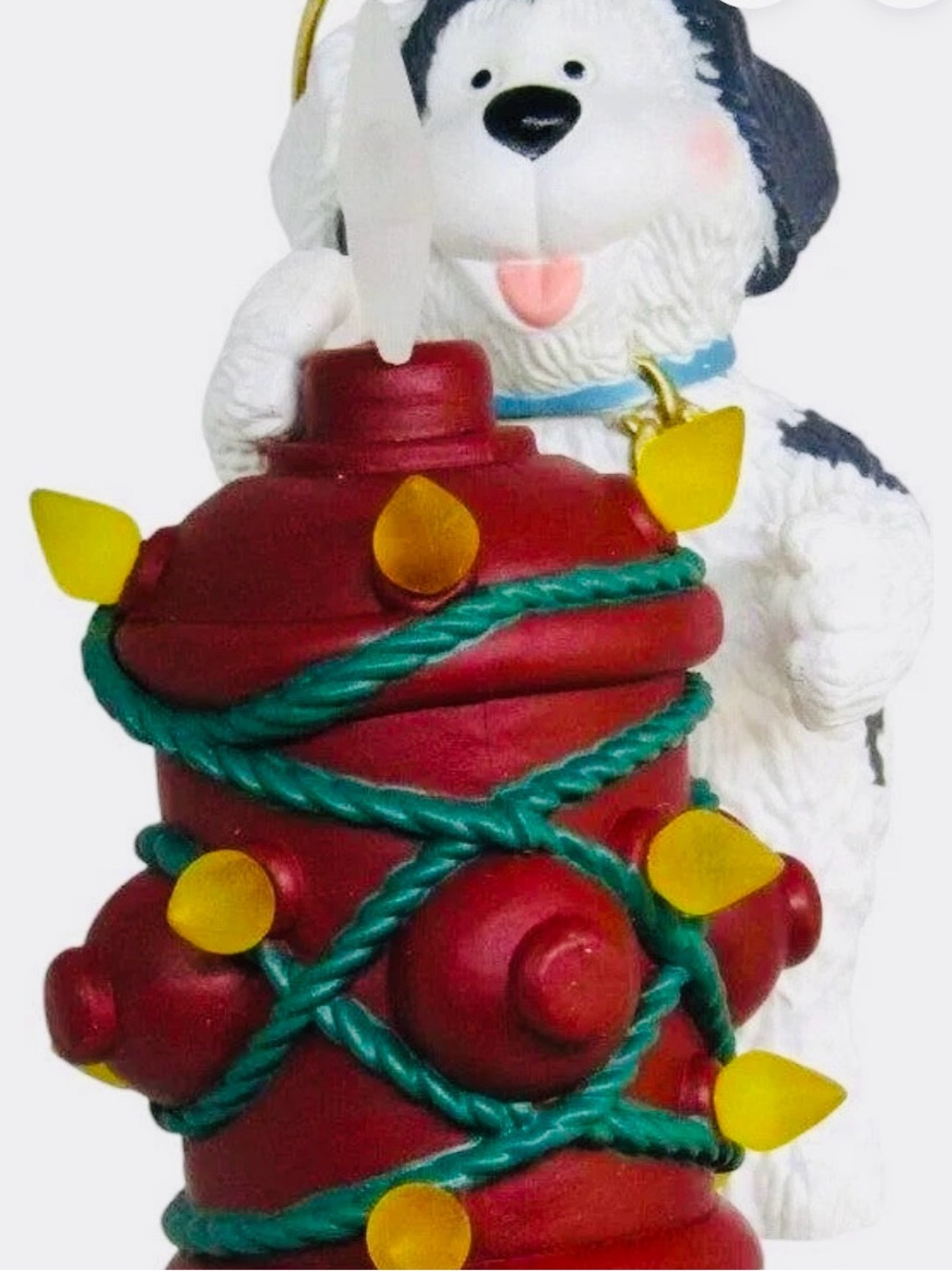 1993 Dog’s Best Friend Black & White Dog with Red Fire Hydrant Holiday Ornament